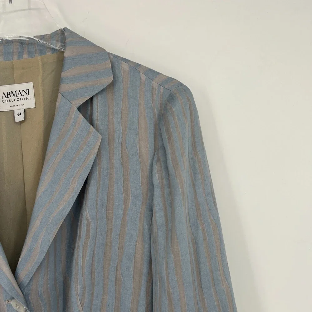 Armani Collezioni Blazer Womens 14 Linen Silk‎ Animal Print Preppy Designer